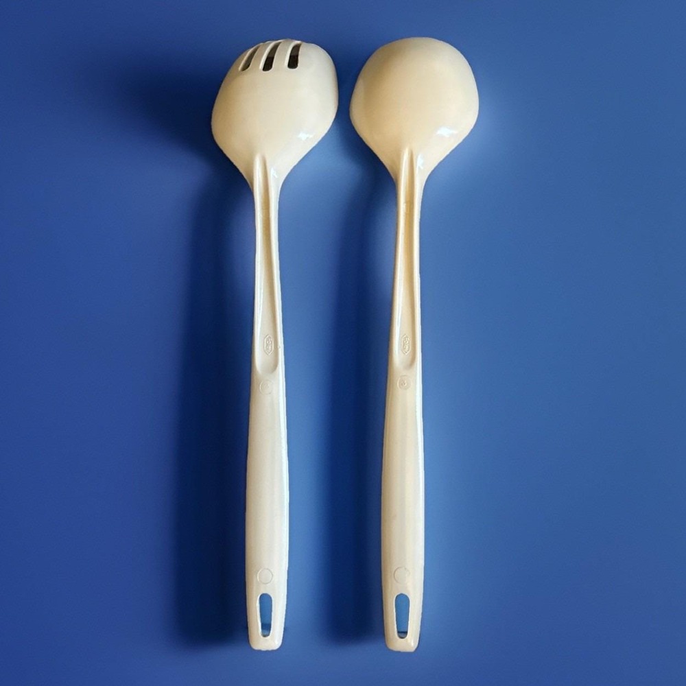 Vtg Foley Nylon Slotted & Solid Basting Serving Spoon Ivory Cream Off White Lot - Picture 2 of 2
